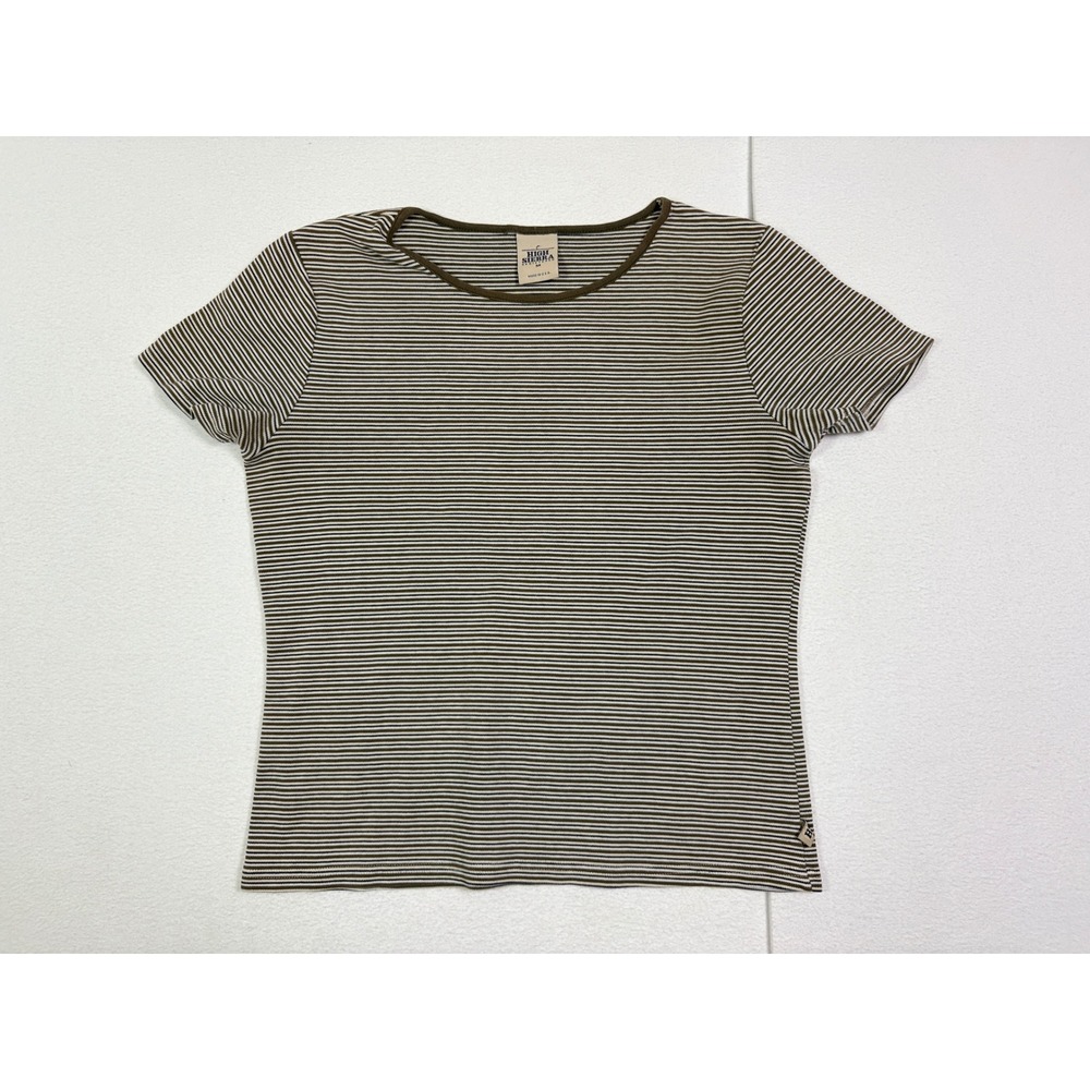 High Sierra Vintage Womens Brown Striped Short Sleeve Crew Neck T-Shirt Size M